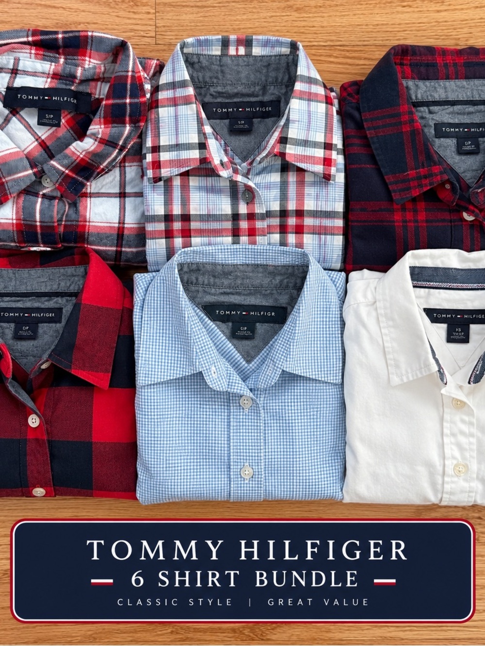 Tommy Hilfiger Red, Navy & Light Blue Plaid Button-Down Shirts-Bundle